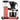 Coral pink Moccamaster drip coffee brewer, front view, glass carafe filled with coffee