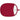 Back of red fabric pot holder with white lining pocket and sewn-in label, on white