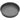Empty round dark gray cake pan seen from above with embossed lettering near the rim