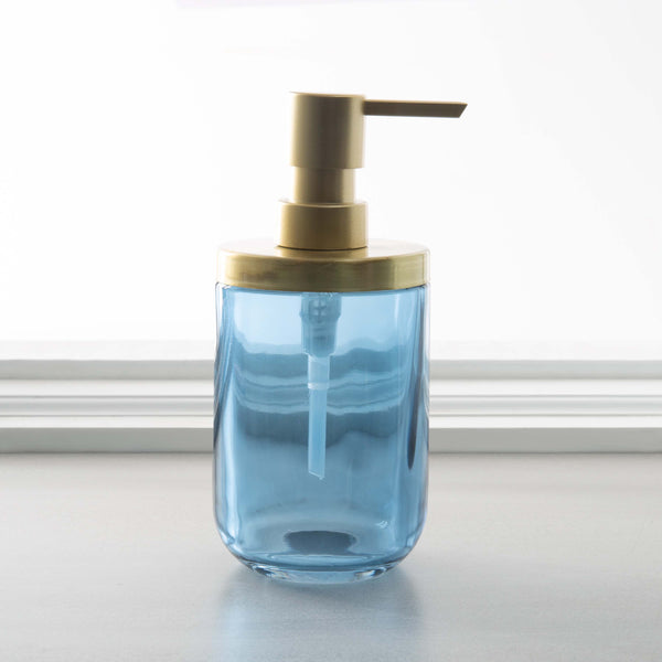 Moda at Home Jasper Glass Soap Pump, Blue with Gold Accents