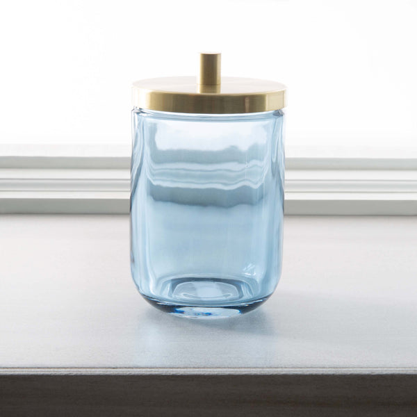 Moda at Home Jasper Glass Cotton Jar with Lid, Blue with Gold Accents