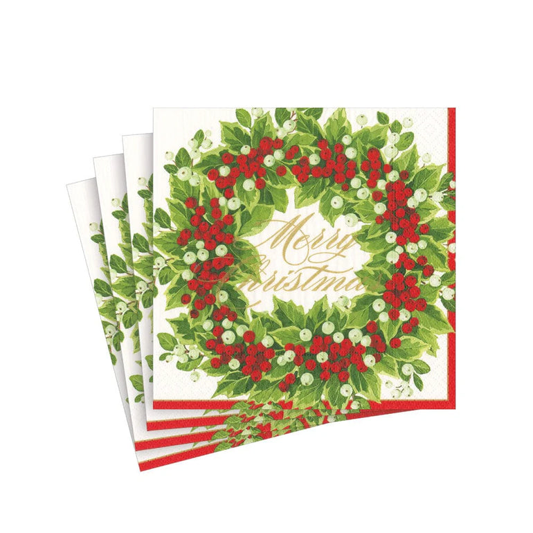 Caspari Holly & Berry Wreath paper napkins