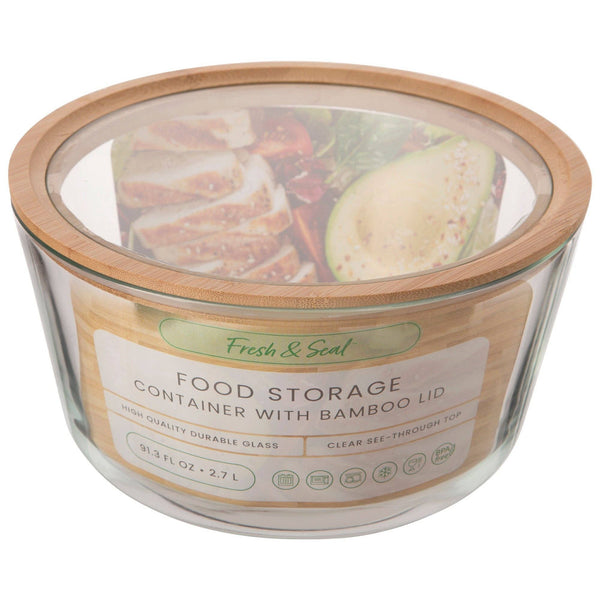 Home Essentials Fresh & Seal 91 oz Glass Food Storage Container with Bamboo Lid