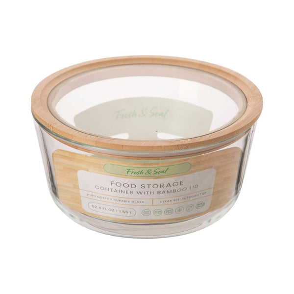 Home Essentials Fresh & Seal 52 oz Glass Food Storage Container with Bamboo Lid