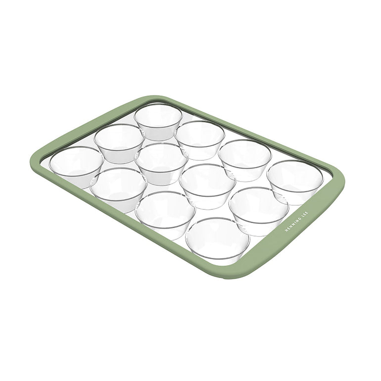 Henning Lee Look & Cook 12-Cup Muffin Pan in Moss, top-down view