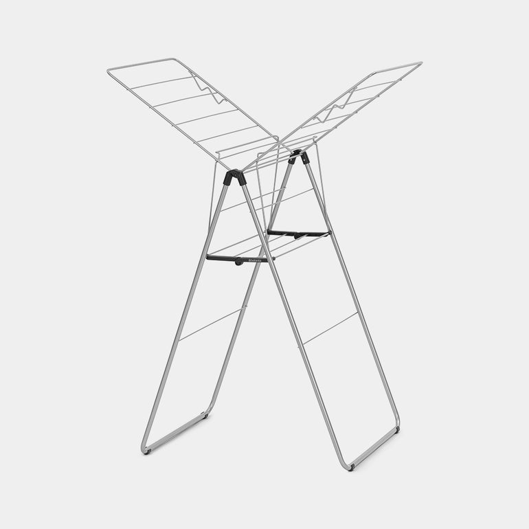 Brabantia HangOn drying rack in Metallic Grey, opened with wings raised