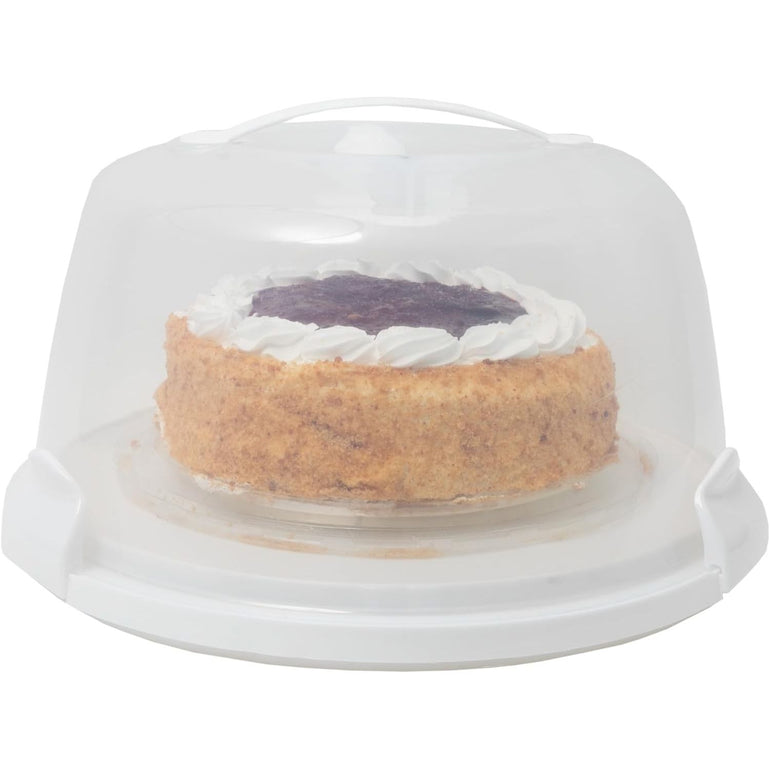 Portable cake carrier with locking lid and top handle