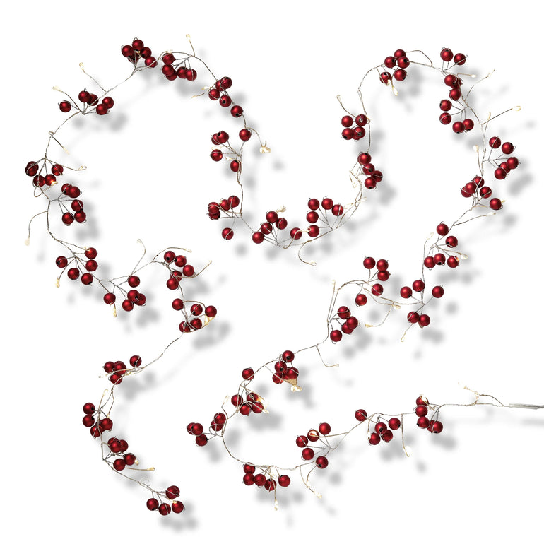 TAG berries LED string lights with clusters of red berries on wire