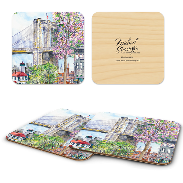 Trays4Us Brooklyn Bridge Birchwood Coasters, Set of 4