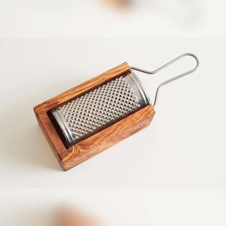 Verve Culture metal cheese grater set in an olivewood box