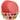 Solid red cupcake liner set upside down into an emoji print liner