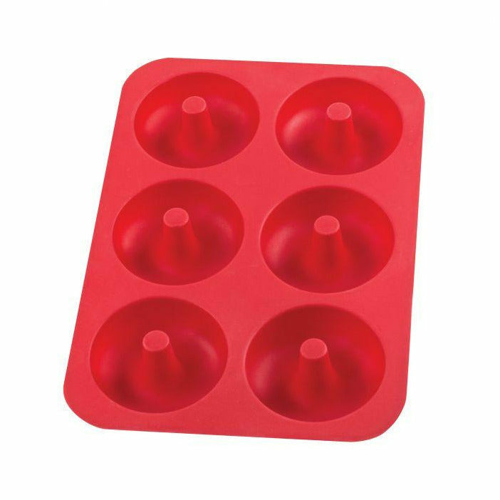Red Mrs. Anderson's silicone donut pan with six cavities